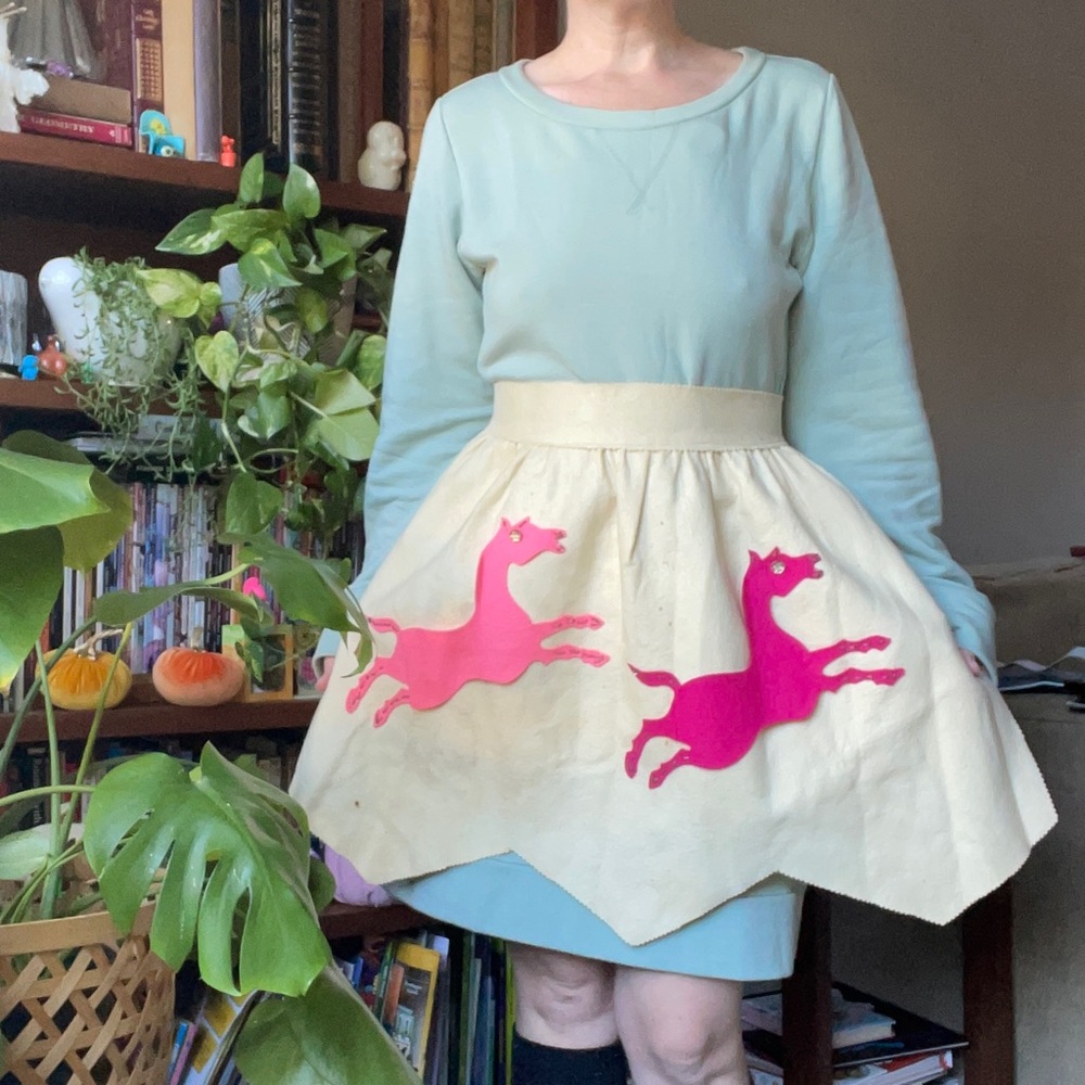 Vintage handmade pink horses apron skirt